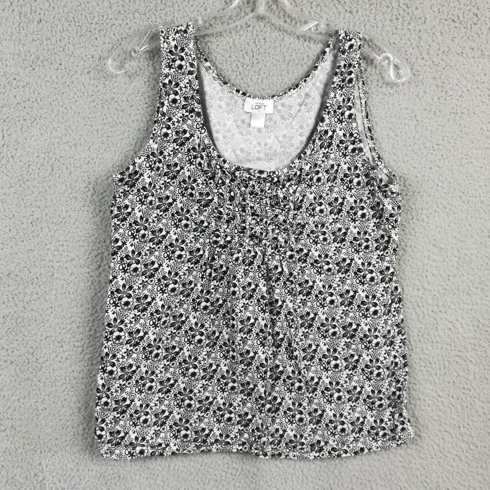 Ann Taylor Loft Womens Top Tank Black White Floral Print Print Sleeveless L